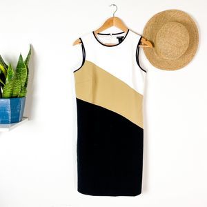 Ann Taylor Colorblock Sheath Black White Tan Dress